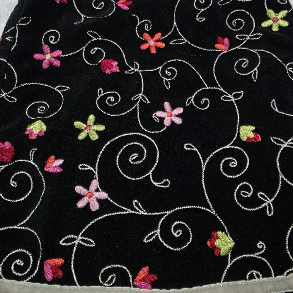 Y2k Children's Place Skirt Girls‎ 6 Vintage Black Velvet Floral Embroidered Bow